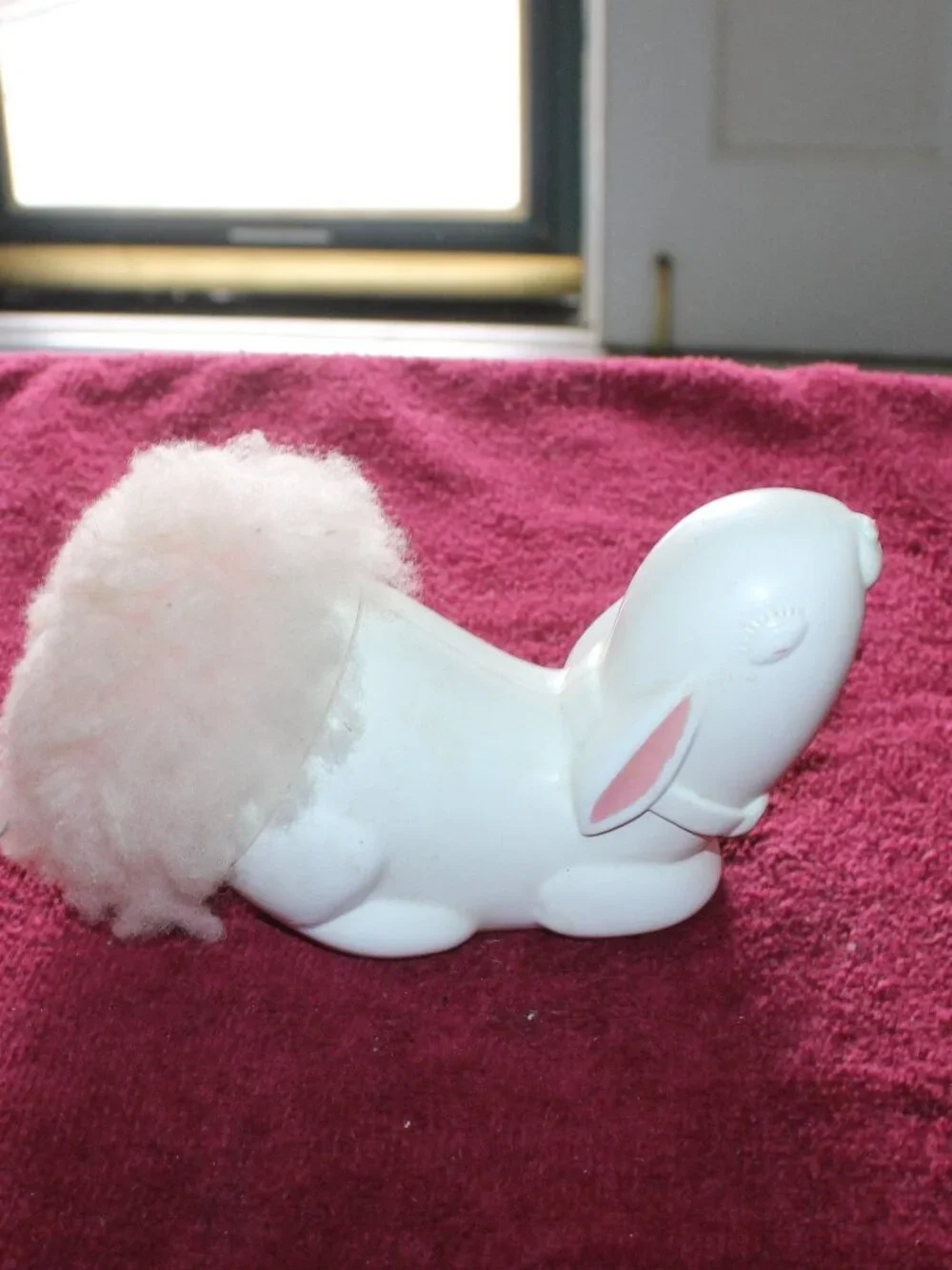 Vintage 1970s Avon Bunny Fluffpuff, white plastic rabbit body & pink fluffy tail